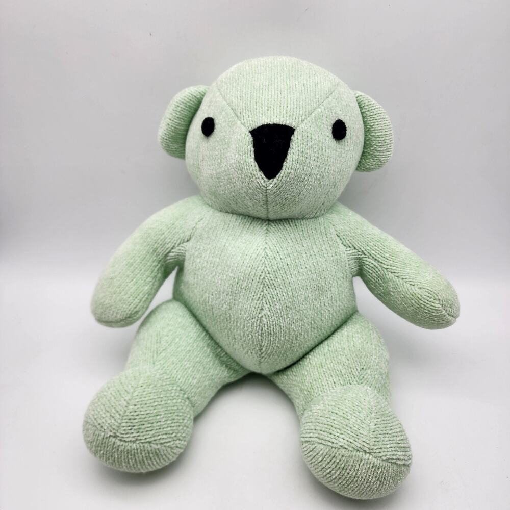 Pottery Barn Kids Chenille Green Teddy Bear Plush Stuffed Animal 12" Beanie Sits